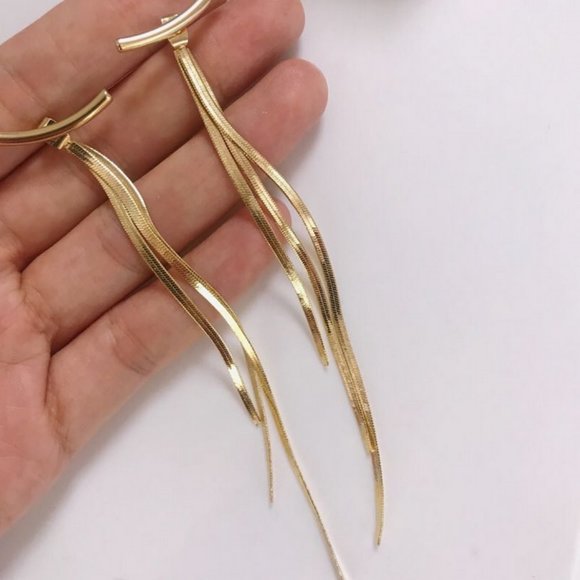 Vintage Gold Color Bar Long Thread Tassel Earrings - Picture 4 of 4
